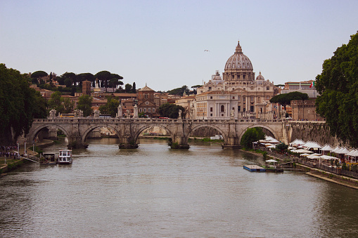 Ancient Rome june 6,2018. historical buildings and bridge view