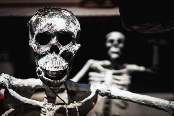 istock Halloween skeleton decorations in front of a graveyard 1278509655