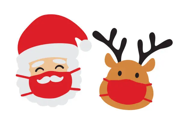 Vector illustration of Santa Claus and Reindeer with Face Mask Vector