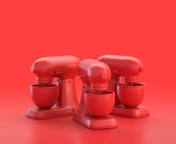 monochrome single red color mixer in red background,single color, 3d Icon, 3d rendering, household objects