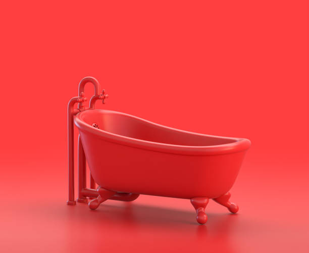 istock monochrome single color red bathtub 3d Icon in red background,single color, 3d rendering 1278522219