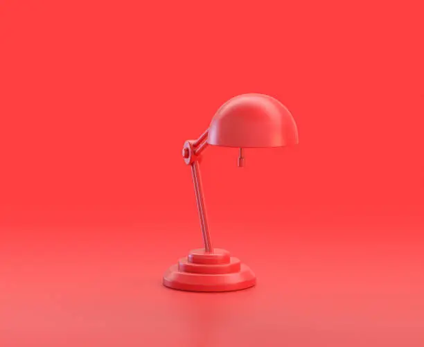 monochrome single color red 3d Icon, three table lamps in red background,single color, 3d rendering, office objects