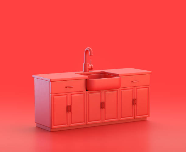 istock monochrome single red  color counter top in red background,single color, 3d Icon, 3d rendering 1278523015