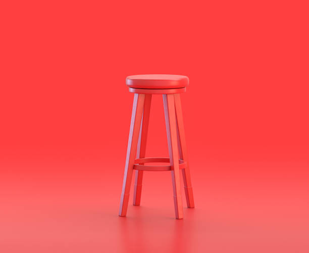 taburete alto monocromo de color rojo en fondo rojo, color único, icono 3d, renderizado 3d - bar stool chair cafe fotografías e imágenes de stock