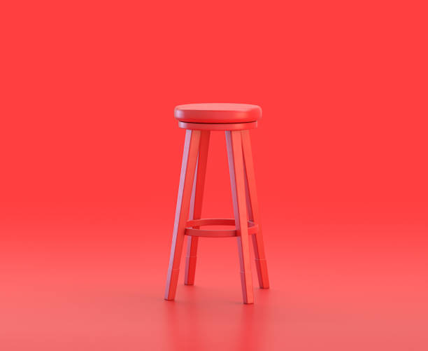 monochromatyczny pojedynczy czerwony kolor wysoki stołek w czerwonym tle, pojedynczy kolor, ikona 3d, renderowanie 3d - bar stool chair cafe zdjęcia i obrazy z banku zdjęć