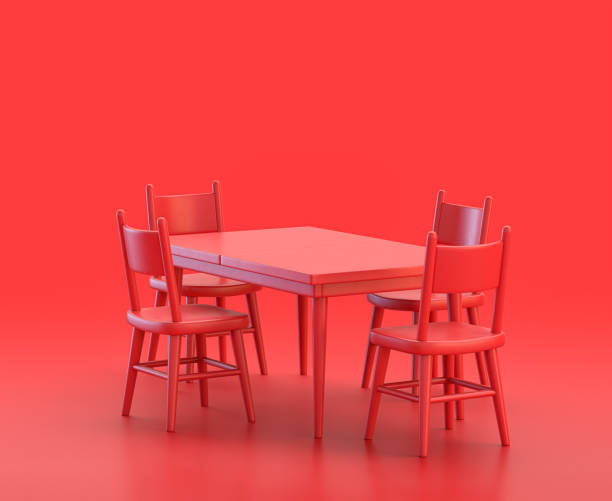 istock monochrome single red  color dinner table in red background,single color, 3d Icon, 3d rendering 1278523275