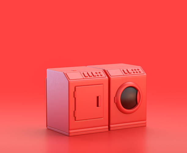 istock Washing machine and dryer  in red background, monochrome single color red 3d Icon, 3d rendering 1278524007