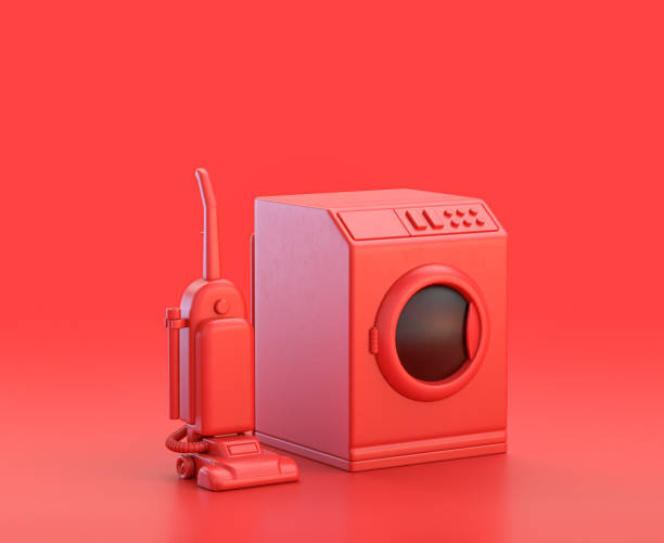 istock Washing machine and hoover  in red background, monochrome single color red 3d Icon, 3d rendering 1278524020
