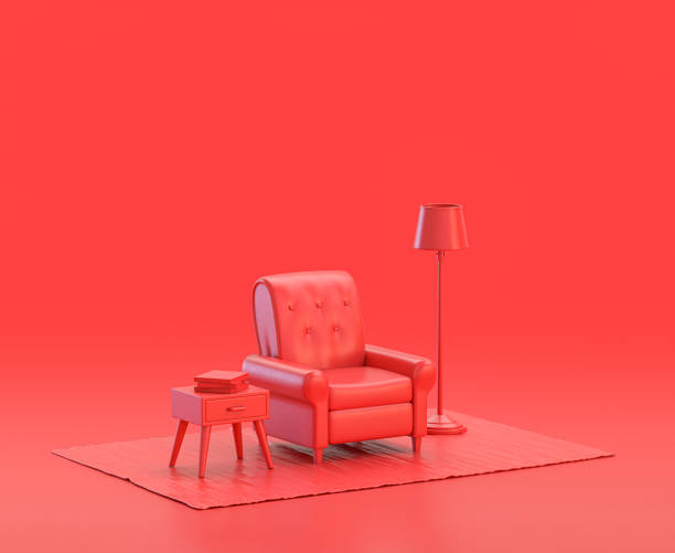 istock miniature interior room with sofa in red background, monochrome single color red 3d Icon, 3d rendering 1278524199