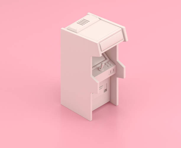 istock Isometric 3d Icon, arcade stand up two player cabinet, vintage retro arcade game machine, cabinet in monochrome flat red room,3d rendering 1278524371