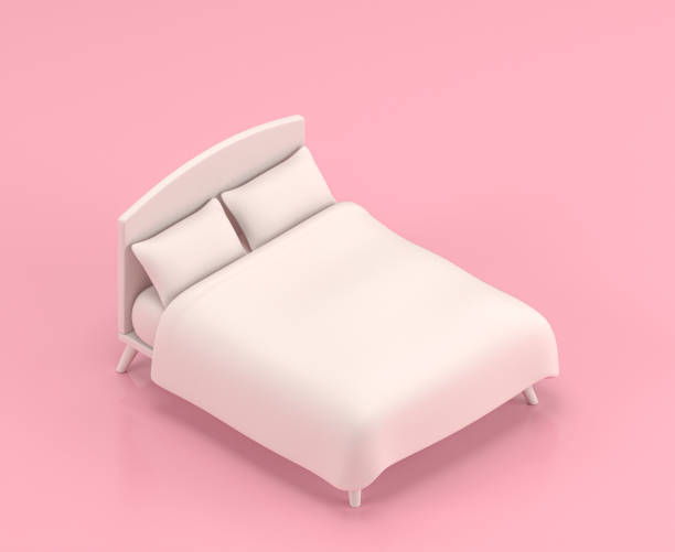 istock a monochrome white bed, Isometric 3d Icon in flat color pink background,single color white, cute toylike household objects, 3d rendering 1278524532
