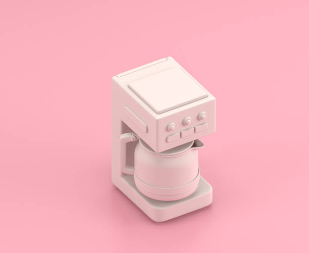 istock Isometric 3d Icon, a white coffee maker in flat color pink room,single color white, cute toylike household objects, 3d rendering 1278524563