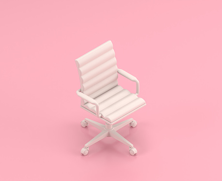 Isometric white office chair 3d Icon in flat color pink room,single color white, toylike cute miniature household objects, 3d rendering, office furniture