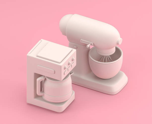 istock Isometric  Mixer and coffee maker, 3d Icon in flat color pink room,single color white,3d rendering 1278526743