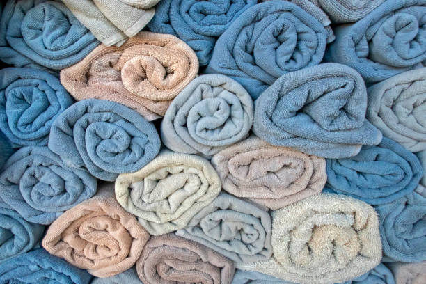 istock Close up rolled up beach towels 1278529489