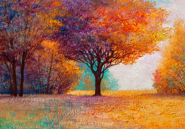 istock Oil painting landscape, colorful trees. Hand Painted Impressionist. 1278531890