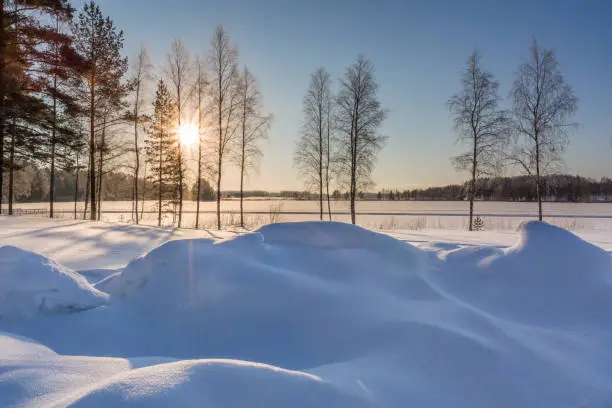 Winter landscape with snowdrifts on foreground, Finland
