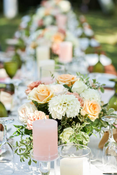 istock Georgeous wedding table decorated with flowers 1278534103