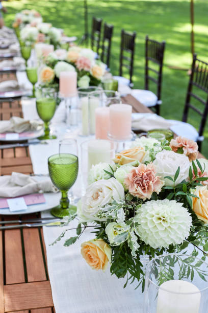 istock Georgeous wedding table decorated with flowers 1278534184
