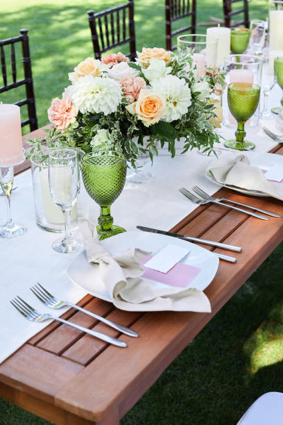 istock Georgeous wedding table decorated with flowers 1278534196