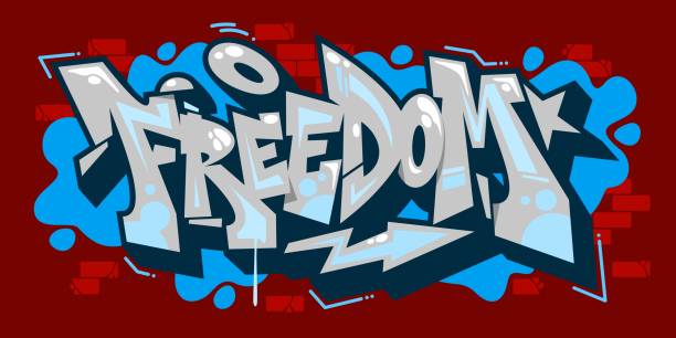 ilustrações de stock, clip art, desenhos animados e ícones de abstract word freedom graffiti hip-hop style font lettering vector illustration art - typescript graffiti computer graphic label