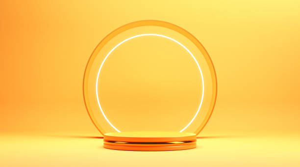 Orange podium and minimal abstract background for Halloween, 3d rendering geometric shape.