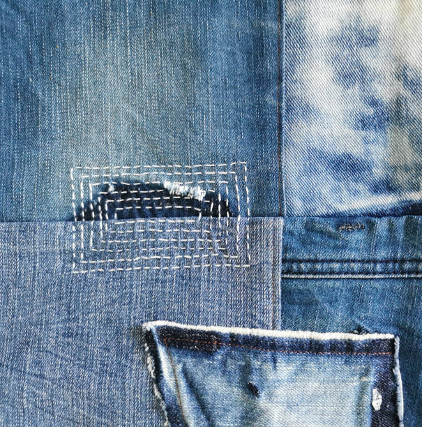 mixed jeans fixing and repaired, denim fabric background