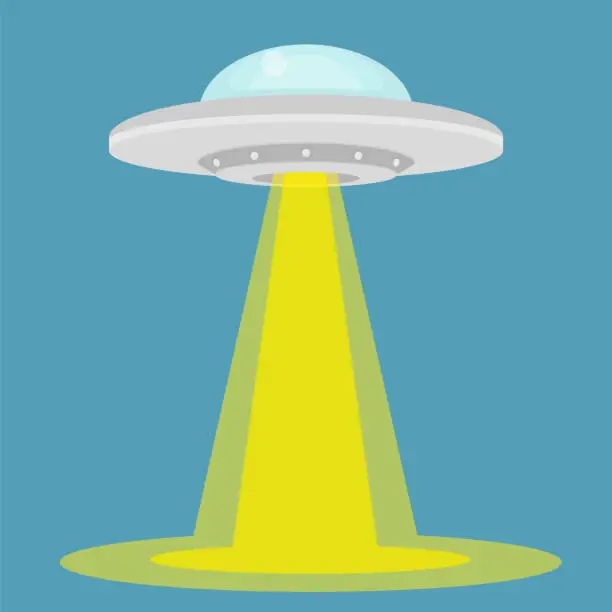 Vector illustration of UFO - alien spaceship with lights. isolated on background. Vector illustration.