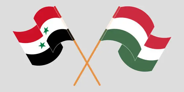 Vector illustration of Crossed and waving flags of Syria and Hungary