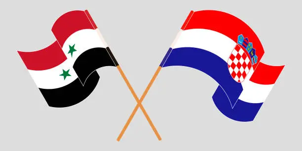 Vector illustration of Crossed and waving flags of Syria and Croatia