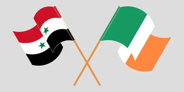 Vector illustration of Crossed and waving flags of Syria and Ireland