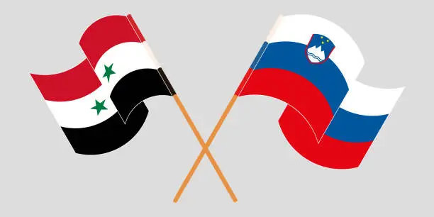 Vector illustration of Crossed and waving flags of Syria and Slovenia