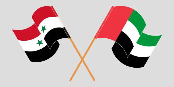 Vector illustration of Crossed and waving flags of Syria and the United Arab Emirates