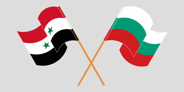 Vector illustration of Crossed and waving flags of Syria and Bulgaria