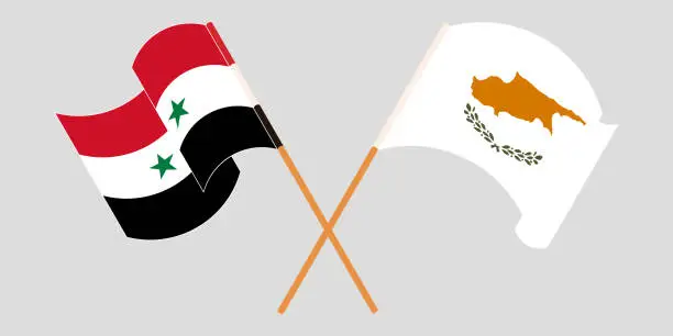 Vector illustration of Crossed and waving flags of Syria and Cyprus