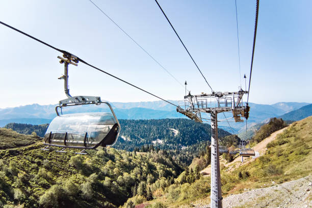 istock Ski lift with supports and chairs in mountains on summer 1278545558