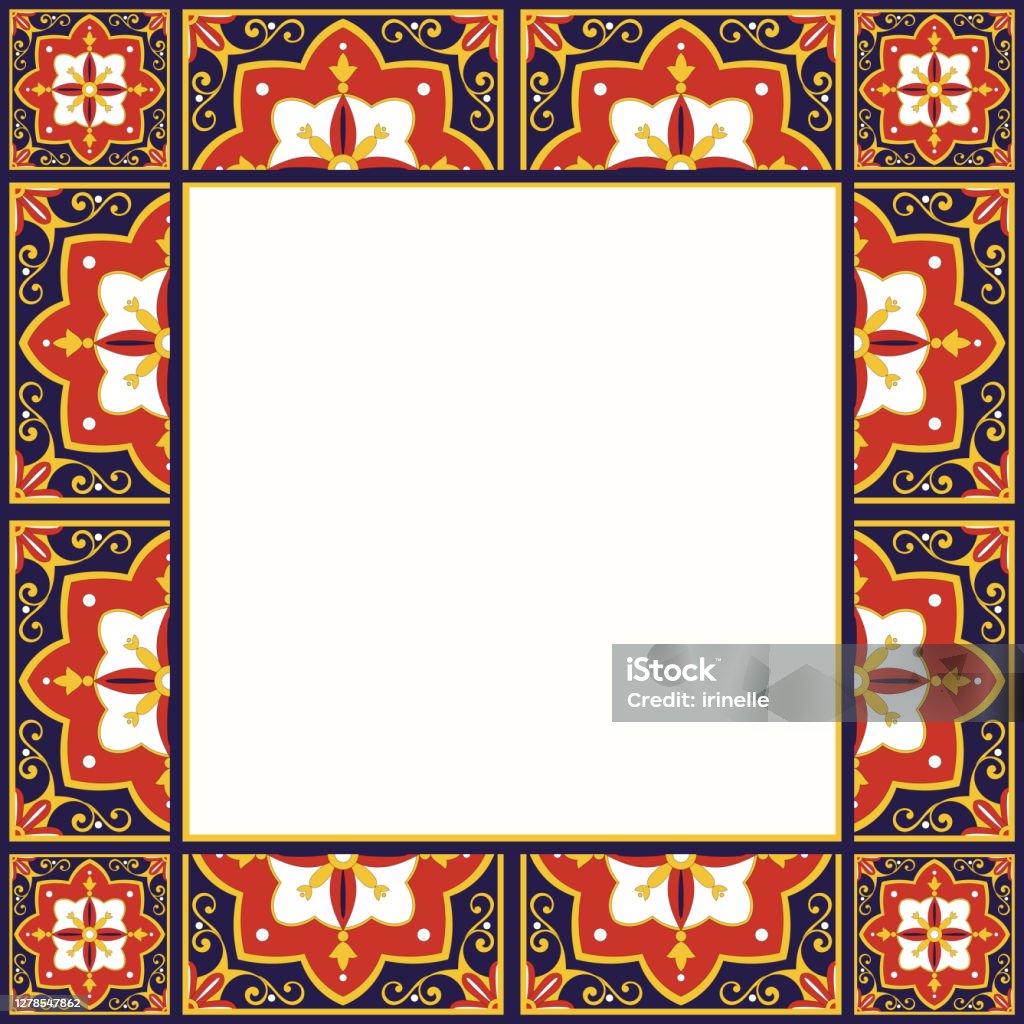 Spanish Patterned Border Tile Frame Vector Vintage Border Ceramic Pattern Victorian Ornament ...