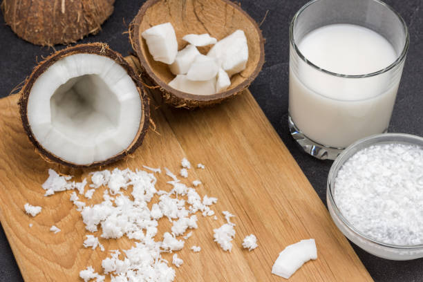 istock Coconut milk in glass and bowl. 1278549502