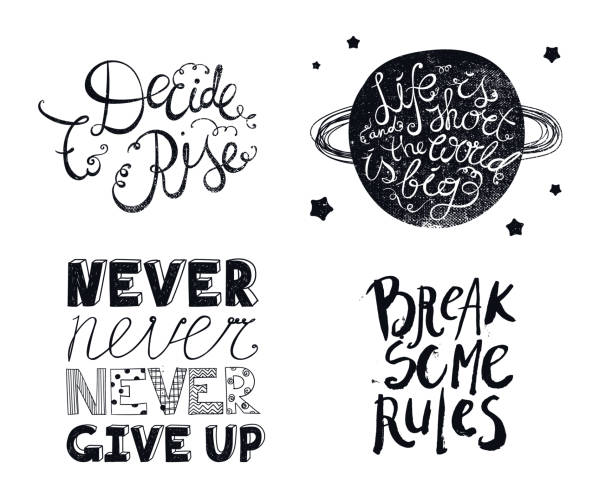 ilustrações, clipart, desenhos animados e ícones de citação de vetor inspirador, letras de pincel de tinta preta isoladas no fundo branco. ditado positivo para cartões, pôsteres motivacionais e camiseta. deside para subir, quebrar algumas regras, nunca desistir - deside