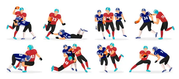 Vector illustration of American Football Game Set of Players in Motion