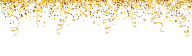 istock Celebration background with glitter decoration isolated on white. Falling confetti, holiday border. 1278553320