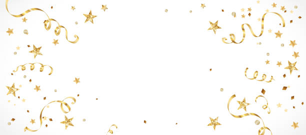 ilustrações de stock, clip art, desenhos animados e ícones de holiday decoration background. falling confetti, celebration border - ouropel