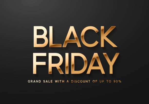 black friday verkauf. banner, poster, logo goldene farbe auf dunklem hintergrund. - label price tag price blank stock-grafiken, -clipart, -cartoons und -symbole