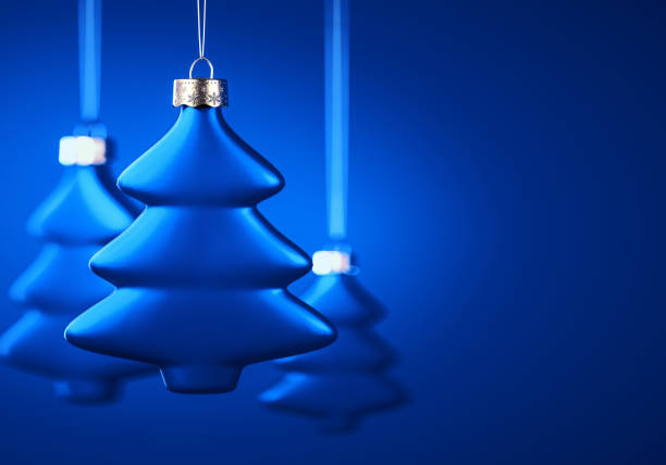 istock Group of three blue Christmas balls. Glossy tree shape baubles. 1278556787