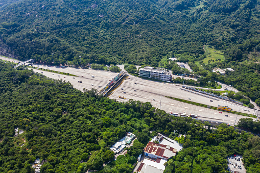Drone view of Tai Lam Tunnel in Hong Kong
