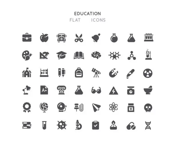 Vector illustration of Collection Of Education & Chemistry Flat Icons