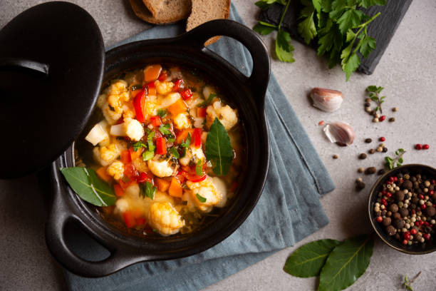 istock Vegetable soup with cauliflower, laurel and other vegetables 1278561718