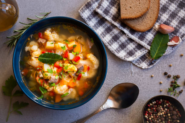 istock Vegetable soup with cauliflower, laurel and other vegetables 1278561864