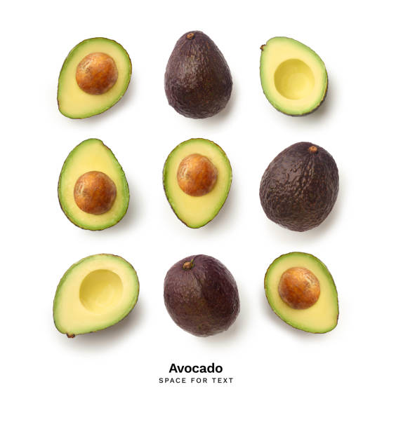 istock Flat lay with fresh ripe avocado whole and halved 1278564136