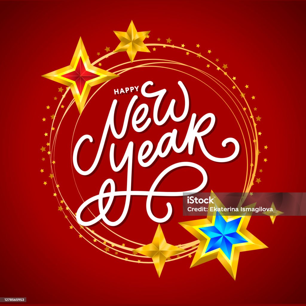 Happy New Year 2020 Lettering Composition With Stars And Sparkles ...
